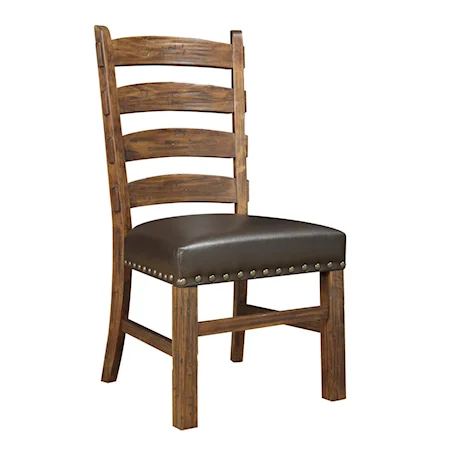 Ladderback Side Chair with Black Bonded Leather & Nailhead Trim